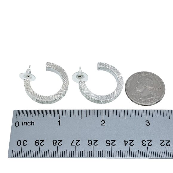 Vintage Sterling Silver 925 Etched Diamond Cut Hoop Earrings - Picture 3 of 4